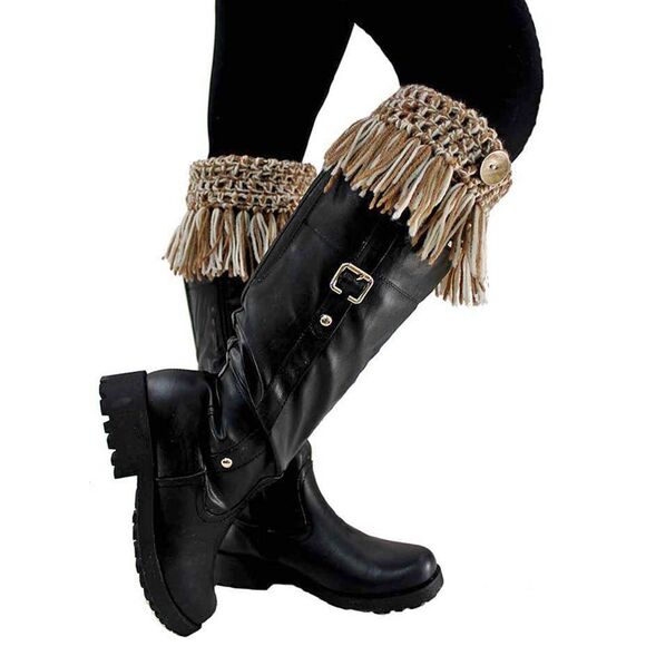 Tassel Boot Cuffs With Button Trim - Picture 7 of 8